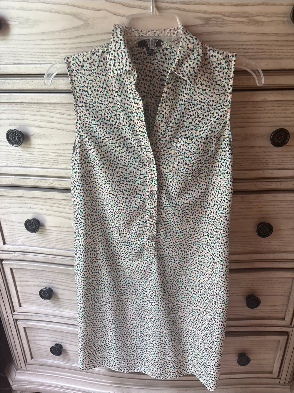 The Limited Ashton Shirt Dress XS Short Sleeve Button Down Speckled Geometric Wo